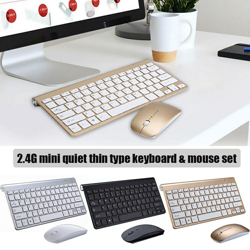 Waterproof 2.4G Mini Plug \u0026 Play Wireless Quiet Keys Keyboard and Mouse Set Portable For Mac Apple PC Computer Black